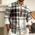 Detail of slim fit long sleeve shirt showing plaid pattern and buttoned collar - S / Tops / Black White Gray Plaid (ACS232)