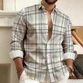 Close-up of men's gray and white plaid shirt showing button-down lapel and fabric texture - S / Tops / Grey and White Plaid (ACS234)