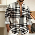 Detail of men's slim fit shirt featuring classic black and white large checkered patterns - S / Tops / Black & White Large Plaid (ACS235)