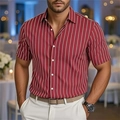 Camicia da uomo a maniche corte a righe bianche e rosse con colletto casual estivo - S / Rosso