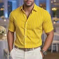Camicia uomo gialla a maniche corte con strisce verticali e colletto casual chic - S / Giallo
