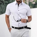 Slim fit men's white short sleeve shirt with black contrast trim and buttons - S / White