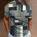 Polo homme à manches courtes avec imprimé patchwork denim 3D vintage et col bleu marine - S / Style Patchwork Denim 1 (PDD-OUPL-1)