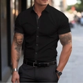 Slim fit black short sleeve button down shirt for men in casual urban style - S / Dark Grey
