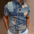 Polo homme rétro à manches courtes avec imprimé numérique patchwork en denim bleu - S / Style Patchwork Bleu Foncé 4 (PDD-OUPL-4)