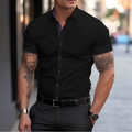 Detail of slim fit black shirt with blue contrast piping on inner collar and cuffs - S / Black Blue