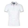 Polo clásico blanco para hombre con rayas de contraste rojas y azules en cuello y puños - S / Blanco