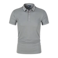 Polo de hombre de manga corta gris claro con cuello de rayas y tapeta de tres botones - S / Gris