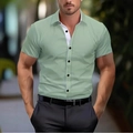 Detailed shot of men's slim fit sage green shirt featuring a white contrast collar - S / Tops / Fluorescent Green