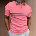 Roze poloshirt voor heren met vintage ruitjeskraag en decoratieve borststrepen - S / Roze