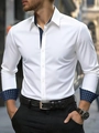 Camicia da uomo slim fit bianca con colletto e polsini a contrasto floreale blu - S / Bianco Patchwork Floreale (B-141-4)