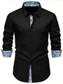 Men's slim fit black shirt featuring floral print lining on collar and cuffs - S / Black Floral Patchwork (B-141-6)