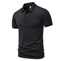 Classic men's short sleeve black polo shirt with breathable pique fabric and ribbed cuffs - S / Black