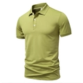 Men's olive green short sleeve polo shirt with classic collar and three-button placket - S / Green