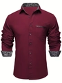Men's burgundy long sleeve shirt with paisley print collar and cuff details - S / Wine Red Paisley Decoration (B-141-6)