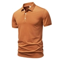 Men's casual short sleeve polo shirt in burnt orange with classic collar and ribbed cuffs - S / Orange