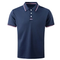 Navy Poloshirt für Herren mit gestreiftem Kragen und Ärmeln auf weißem Grund - S / Marineblau