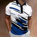 Schmal geschnittenes weißes Herren-Poloshirt mit blauem Geometriemuster und schwarzem Kragen - S / Blau