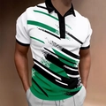 Modisches Herren Polo Shirt in Weiß mit kurzen Ärmeln und grünem geometrischem Muster - S / Grün