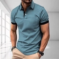 Hellblaues Herren-Poloshirt mit kurzen Ärmeln und schwarzen geometrischen Mustern - S / Blau