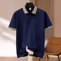 Polo bleu marine pour homme avec col contrasté kaki et patte de boutonnage à trois boutons - S / Bleu marine