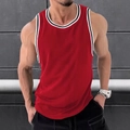 Men's slim-fit red fitness vest with black and white striped ribbed trim and textured fabric - S / Red (BX03)