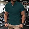 Detail of dark green men's slim fit polo shirt with white buttons and classic collar - S / Green