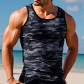 Men's slim fit tank top with dark camouflage pattern and breathable athletic fabric - 6XL / Camo Black (BX10)