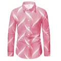 Schmal geschnittenes Herren-Langarmhemd mit rot-weißem 3D-Geometriedruck und Umlegekragen - S / Rosa