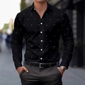 Slim fit herenoverhemd met lange mouwen, zwart met wit geometrisch patroon en reverskraag - S / Zwart