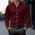 Slim fit bordeauxrood herenoverhemd met lange mouwen en witte micro-driehoekprint - S / Rood