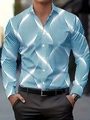 Detail of blue and white wavy striped men's long sleeve shirt with classic button-up collar - S / Blue