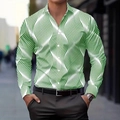 Detail of green wave pattern on a men's slim fit shirt with white buttons and collar - S / Green