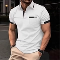 Herren Poloshirt in Weiß mit schwarzem Kontrast an Kragen und Ärmeln, Slim Fit - S / Weiß