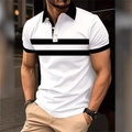 Schmal geschnittenes Herren Poloshirt in Weiß mit schwarzem Kontrastkragen und Streifen - S / Weiß