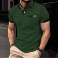 Detail of dark green polo shirt featuring contrast striped collar and chest pocket detail - S / Dark Green