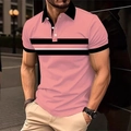 Herren Kurzarm-Poloshirt in Rosa mit schwarz-weißen Streifen für modischen Freizeitlook - S / Rosa