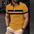 Detail eines gelben Herren-Poloshirts mit schwarzen Streifen an Kragen und Brust - S / Gelb