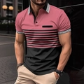 Men's pink and black gradient short sleeve Polo shirt with Greek Key pattern collar - S / Top - Greek Key Pocket Style (PL82) / Pink