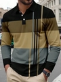 Polo homme à manches longues avec rayures horizontales colorées modernes tons foncés - S / Jaune