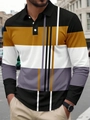 Polo manches longues pour hommes avec blocs de couleurs géométriques jaune et gris - S / Orange
