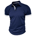 Polo blu navy da uomo a maniche corte con bordi a contrasto bianchi e trama a maglia - S / Navy Bianco