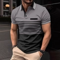 Detailed view of the Greek fret pattern on the collar and sleeve of this men's polo shirt - S / Top - Greek Key Pocket Style (PL82) / Silver Gray