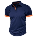 Polo sportiva blu navy da uomo con dettagli arancioni a contrasto su collo e maniche - S / Blu Notte Arancione