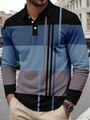 Polo manches longues pour homme avec panneaux géométriques bleu marine et gris - S / Bleu
