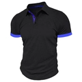 Herren Kurzarm-Poloshirt in Schwarz mit blauem Kontrast an Kragen und Ärmeln - S / Schwarz Blau