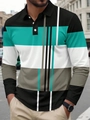 Polo à manches longues pour homme avec motifs géométriques color-block bleu et gris - S / Vert Géométrique (CXPL100)