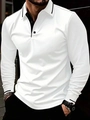 Polo homme slim à manches longues blanc avec rayures contrastées noires au col et poignets - S / Blanc
