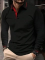 Polo homme à manches longues noir avec rayures rouges contrastées au col et aux poignets - S / Noir(Bord Rouge)