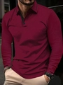 Polo homme à manches longues bordeaux avec détails de rayures noires au col et poignets - S / Rouge (Garniture Noire)